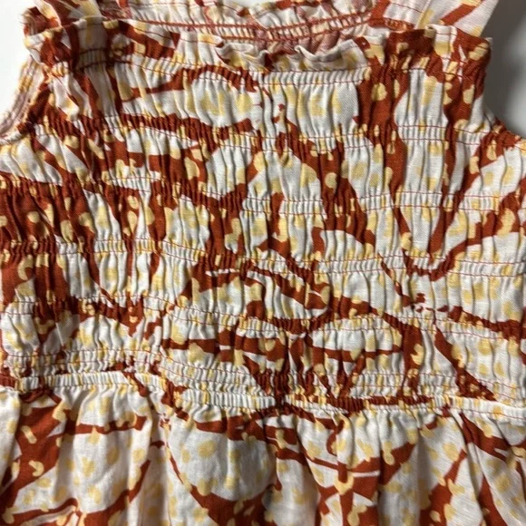 Nicole Miller NWT SZ XS Linen Orange,Cream,Yellow Sun Mini Dress w/Smocking - Picture 12 of 16